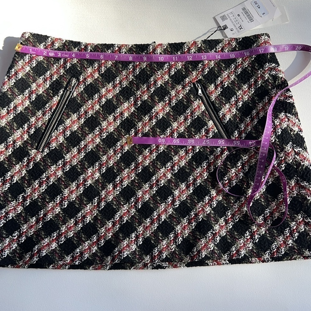 Zara Skirt‎ tweed black/red plaid holiday mini classic Christmas traditional XL - Picture 9 of 11